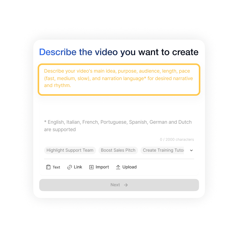 Customizing AI settings in Visla’s case study video creator including voice, pacing, visuals, and tone.